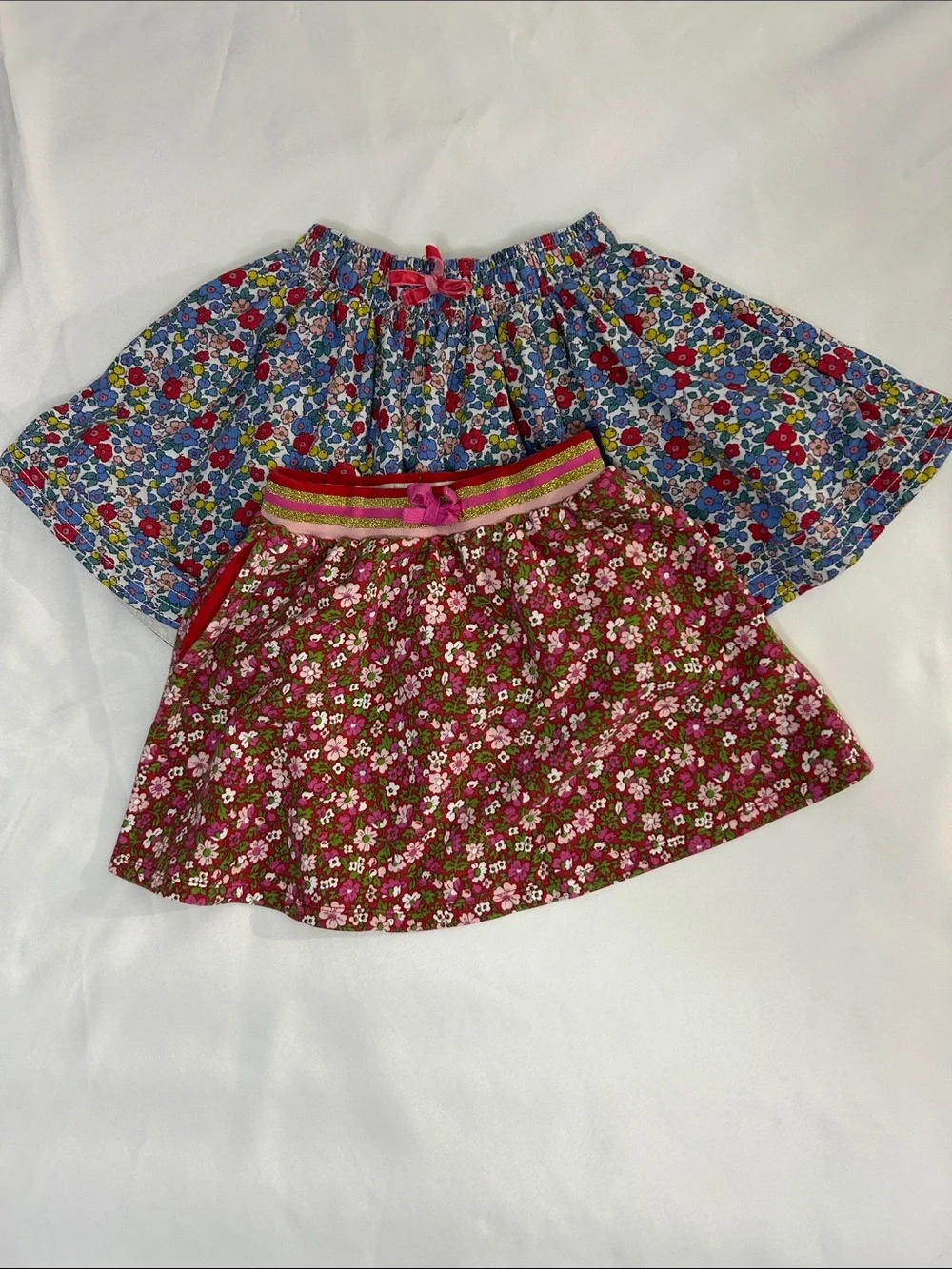 Mini Boden Bundle of 2 Girls Floral Skirt - Pink & Blue Floral Print